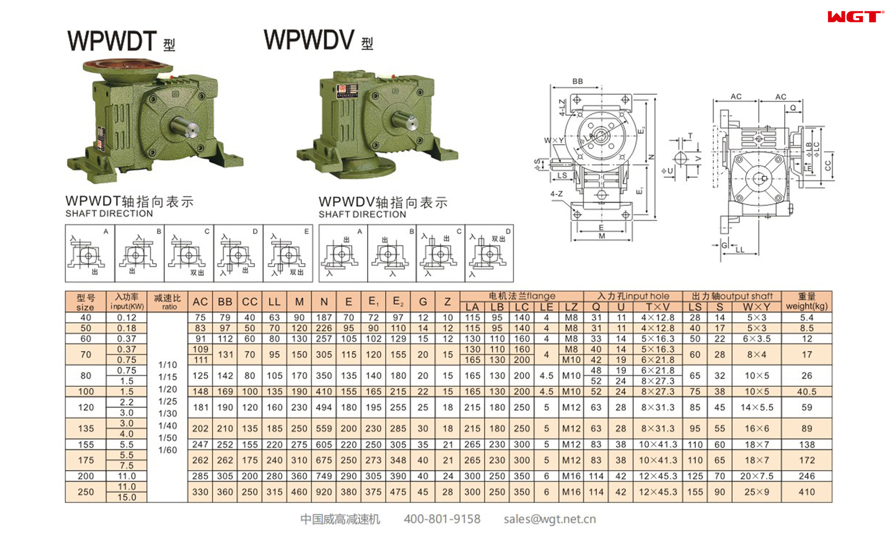 WPWDT WPWDV100 Worm Gear Reducer Universal Reducer