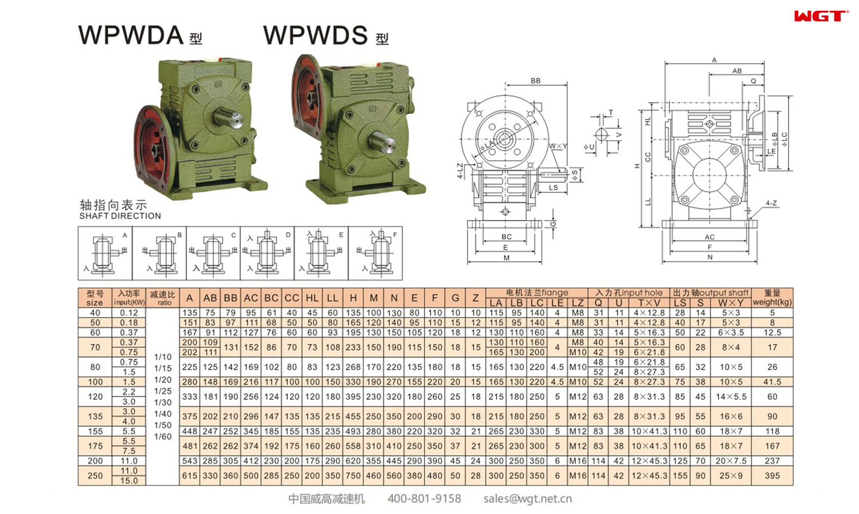 WPWDA WPWDS80 Worm Gear Reducer Universal Reducer